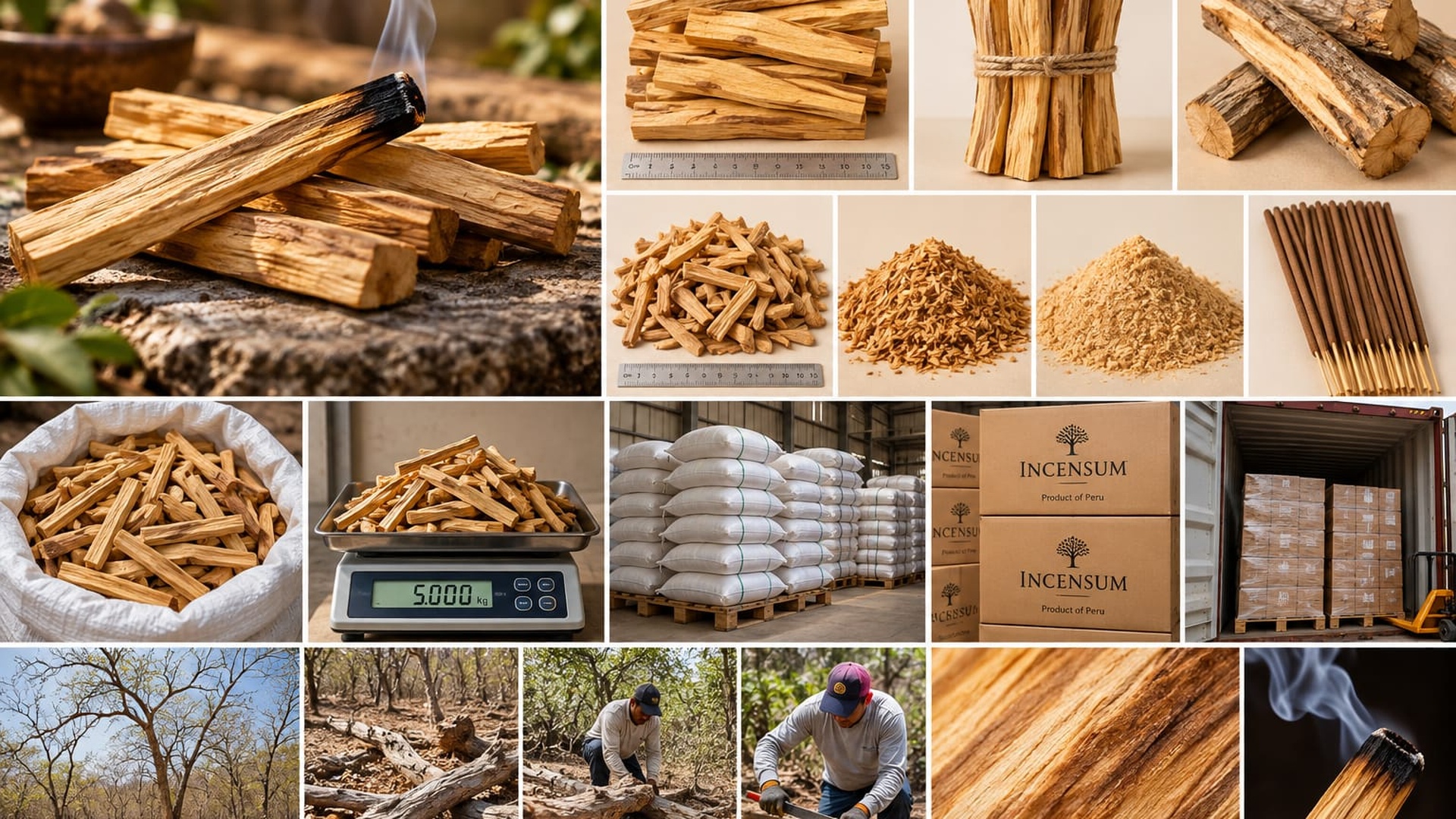 Macro texture of Peruvian Palo Santo natural wood showing rich grain and resins